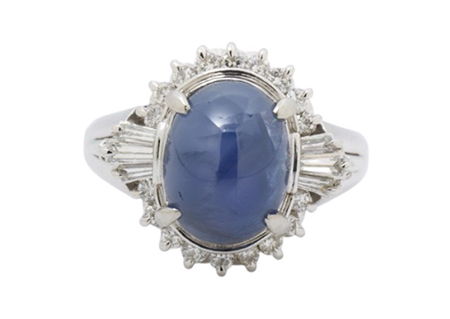 Pt900　スターサファイヤ5.27ct　ダイヤ0.46ct