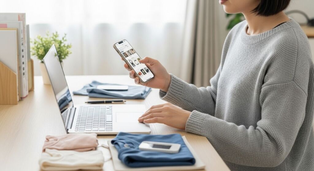 メルカリで出品する作業シーン