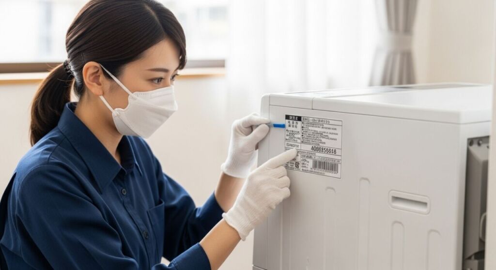 家電の製造年を確認する出張買取スタッフ