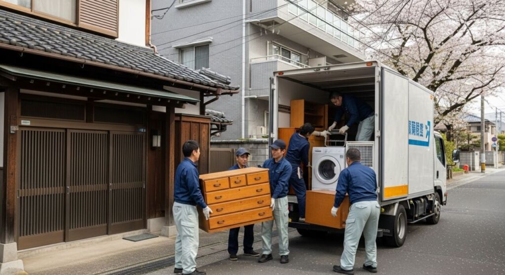 婚礼家具を回収するトラック