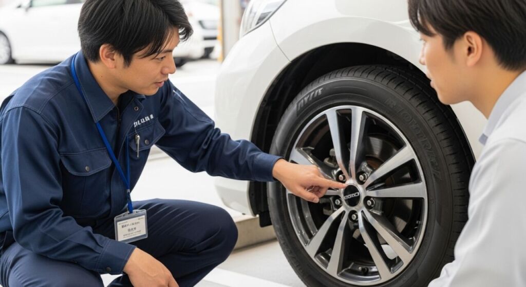 ウレルヤの査定員がホイールを査定している様子