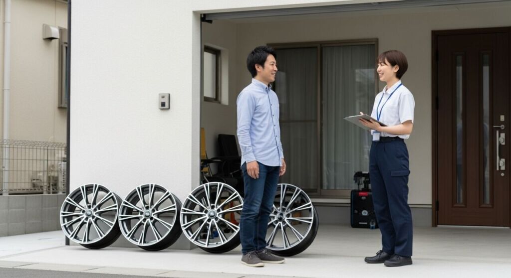 ホイール買取が完了して満足そうなお客様