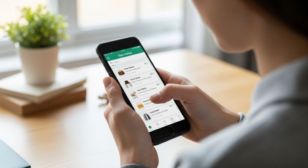 フリマアプリで家電を出品する様子