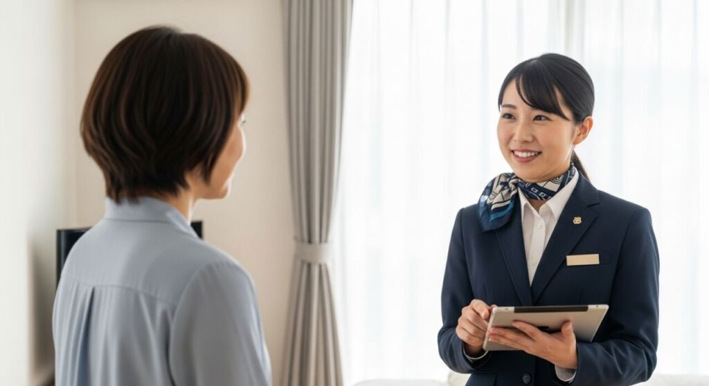 ウレルヤのスタッフがお客様の質問に答える様子