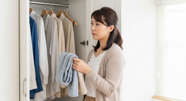 いらない服の処分方法を考える女性